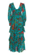 La Doublej Pleated Floral-print Voile Maxi Dress
