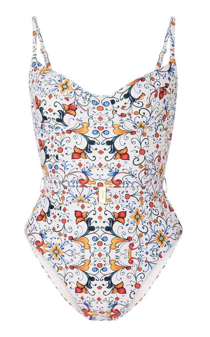 Onia Danielle Belted Printed One-piece Swimsuit