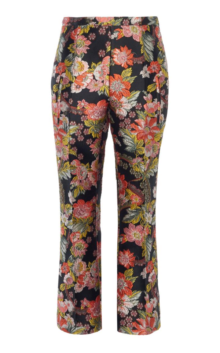Andrew Gn Cropped Floral-jacquard Slim-leg Pants