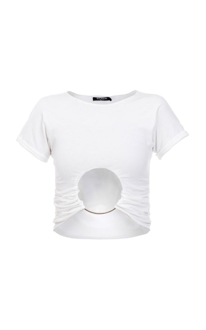 Moda Operandi Balmain Ring Front Cropped Cotton T-shirt Size: 36