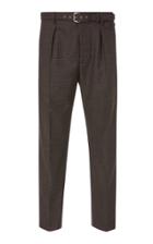 Prada Cropped Belted Wool-crepe Slim-leg Pants