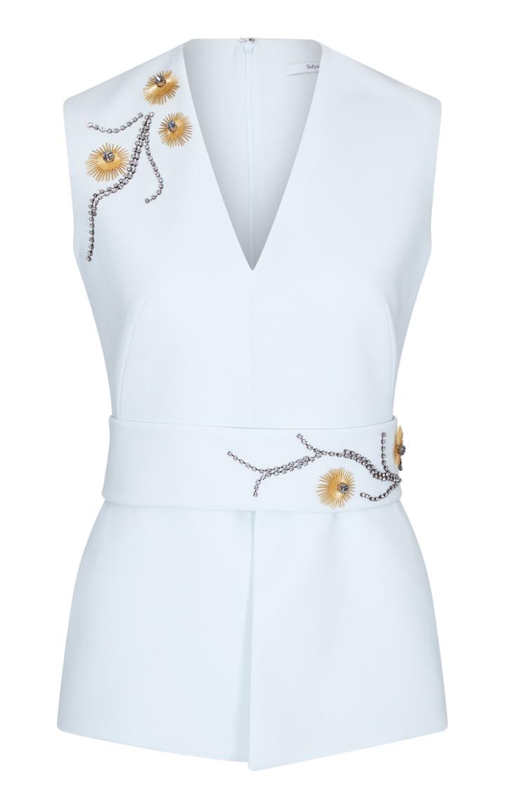 Safiyaa Doreen Embroidered Crepe Peplum Top