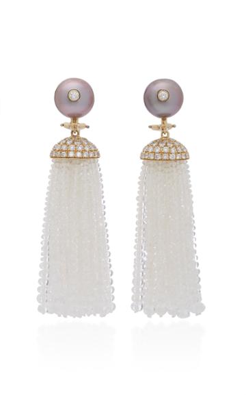 Goshwara 18k Gold Pearl Moon Quartz And Diamond Tassel Earrings
