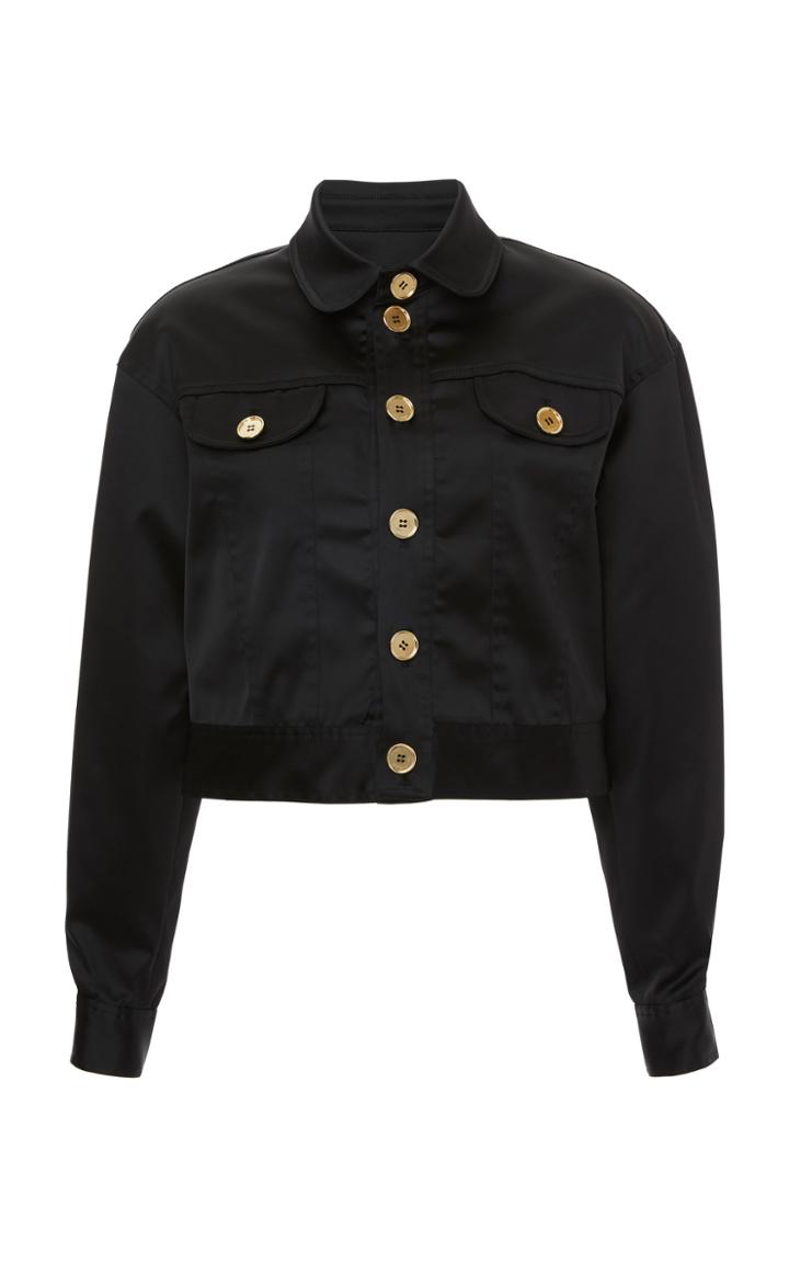 Elie Saab Cropped Boxy Satin Stretch Jacket