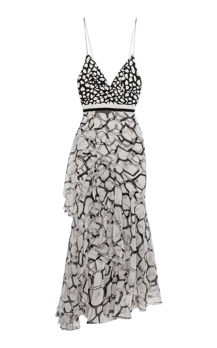 Alex Perry Zoe Printed Silk Bikini Ruffle Lady Dress