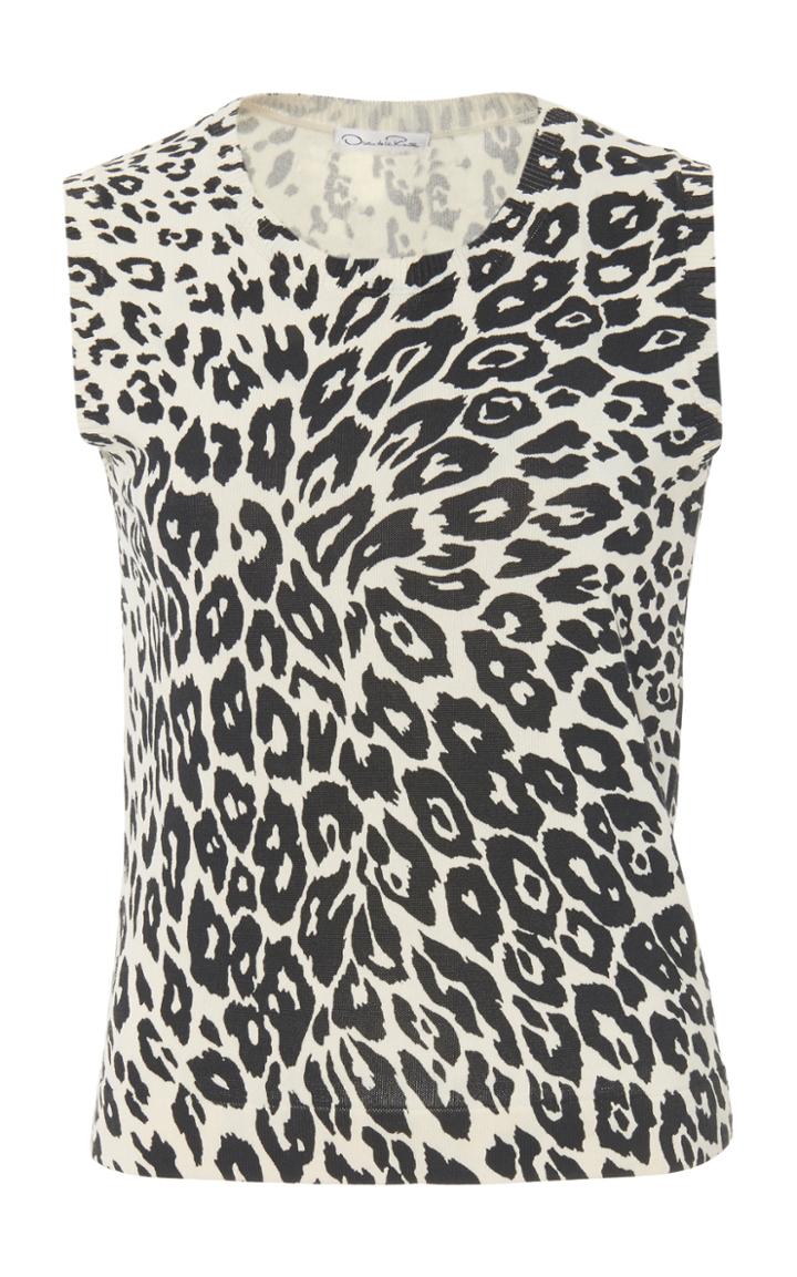 Oscar De La Renta Knit Leopard Print Tank Top