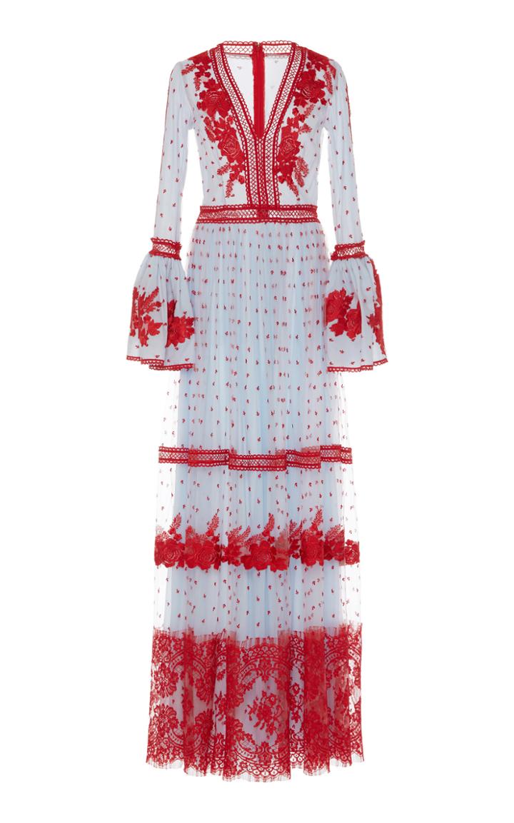 Costarellos Bell Sleeve Long Dress