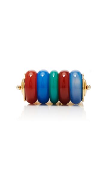 Mahnaz Collection Vintage Carnelian Chrysoprase Blue Chalcedony & 18k Gold Abacus Style Ring