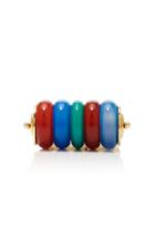 Mahnaz Collection Vintage Carnelian Chrysoprase Blue Chalcedony & 18k Gold Abacus Style Ring