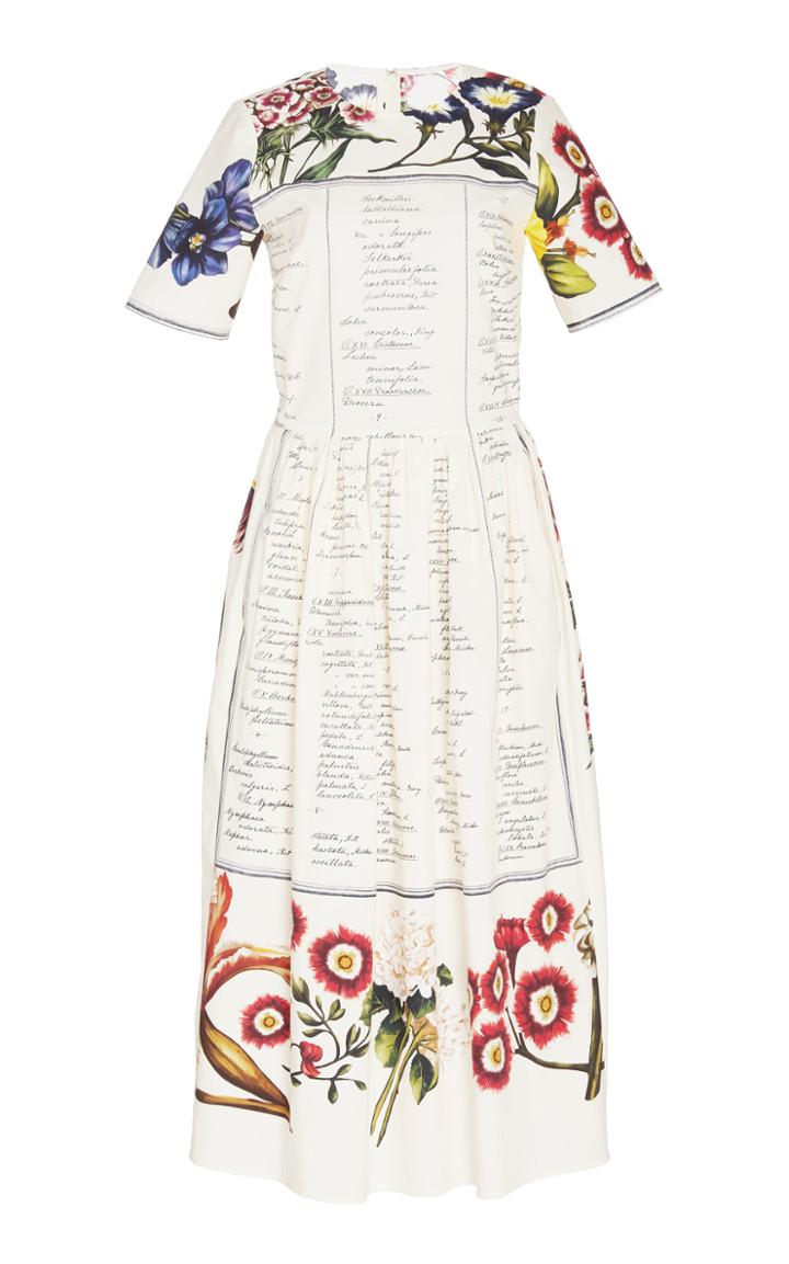 Oscar De La Renta Printed Cotton-poplin Midi Dress Size: 0