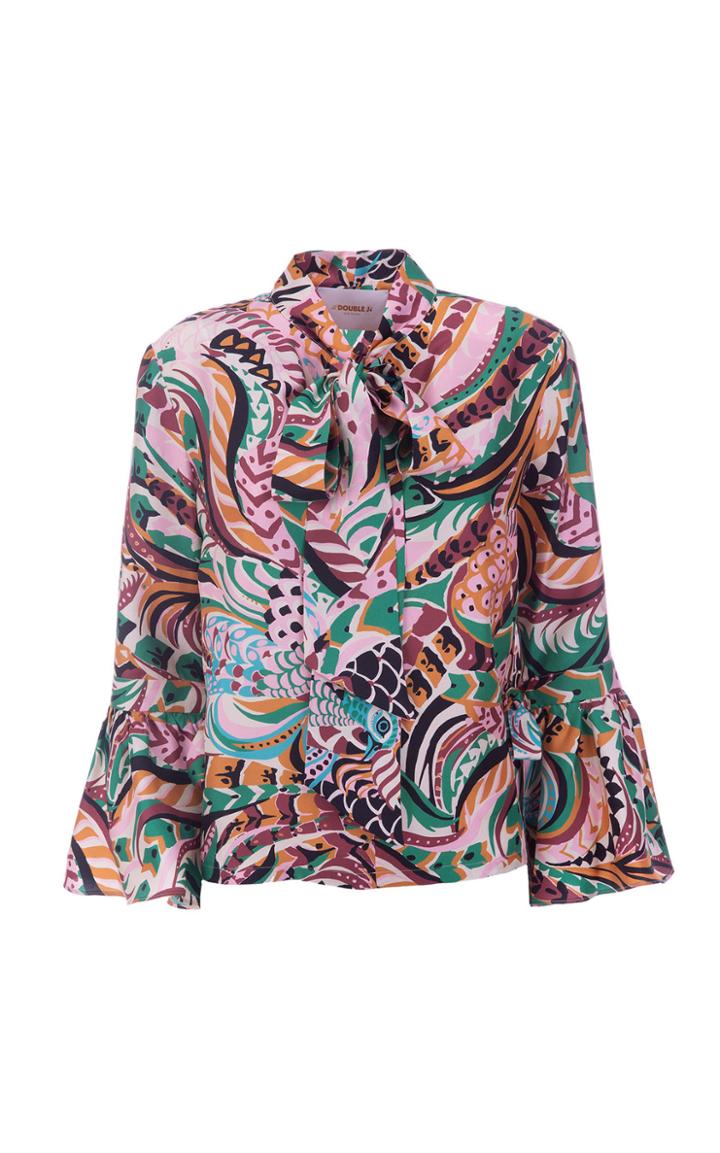 Moda Operandi La Doublej Happy Wrist Printed Silk Tie-neck Top
