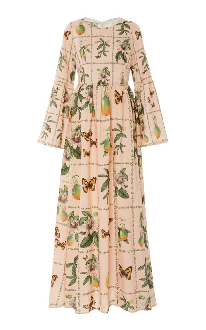 Agua By Agua Bendita Papaya Linen Long Sleeve Maxi Dress