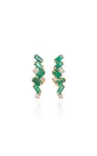 Suzanne Kalan 18k Yellow-gold Emerald Baguette And Diamond Earrings