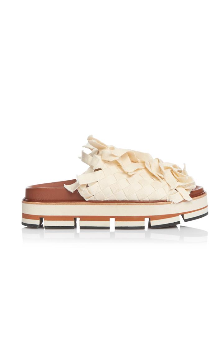 Lee Mathews Judo Frayed Canvas And Leather Platform Slides