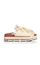 Lee Mathews Judo Frayed Canvas And Leather Platform Slides