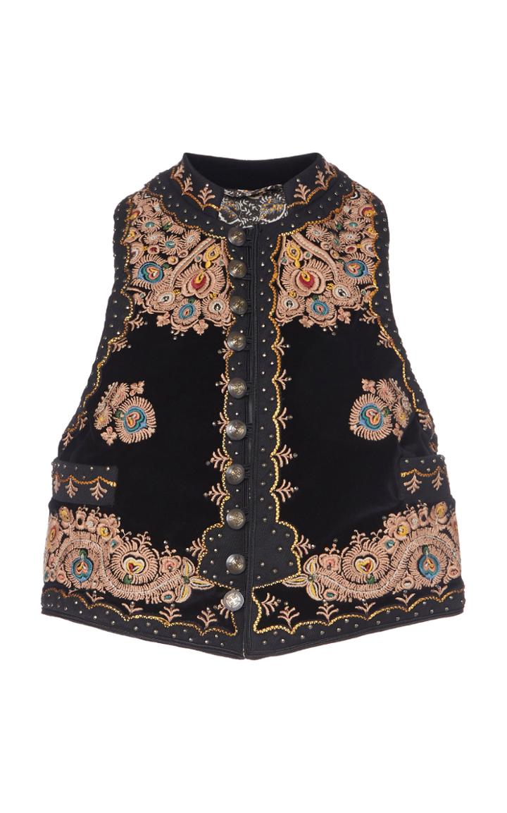 Etro Embroidered Studded Cotton-velvet Vest