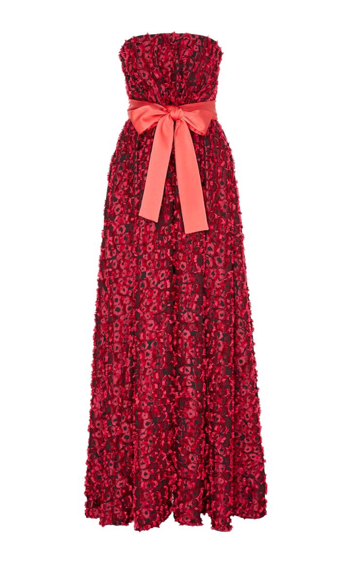 Paule Ka Strapless Rose Jacquard Gown
