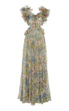 Zimmermann Cutout Floral-print Ruffled Silk-chiffon Gown
