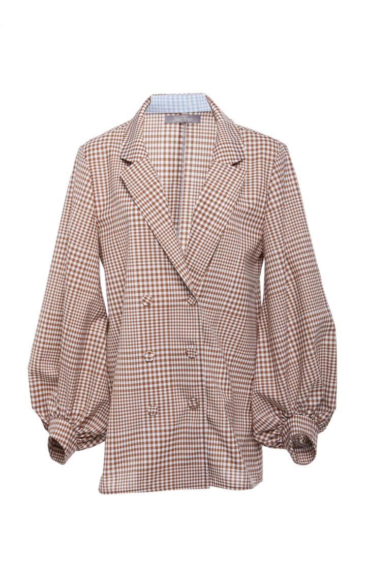 Lela Rose Double-breasted Blouson-sleeve Wool Top