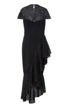 Christian Siriano Black Open Weave Cap Sleeve Flounce Dress