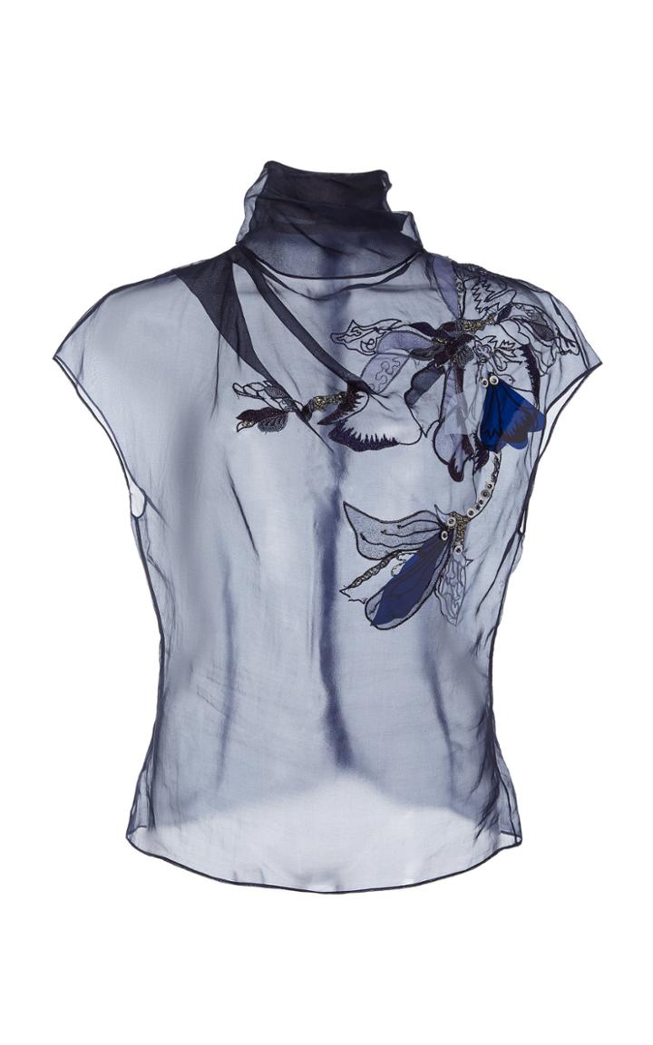 Cushnie Translucent Embroidered Silk Top