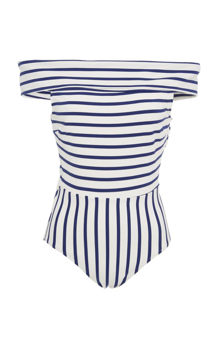 Solid & Striped Vera Off Shoulder Striped One Piece Swimsuit