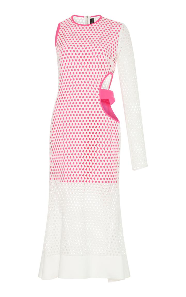 David Koma One Sleeve Macram Flounce Dress