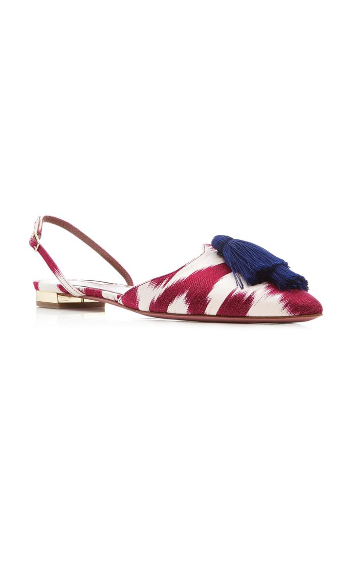 Aquazzura Tasseled Faille Lace-up Flats