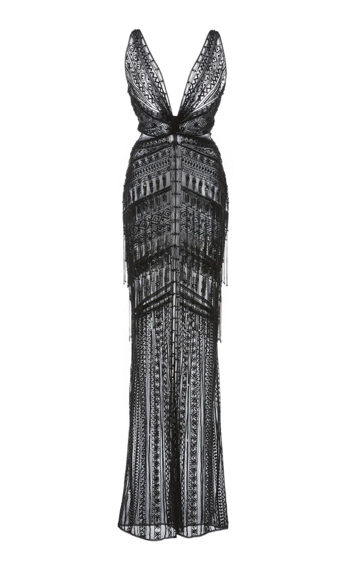 Zuhair Murad Tassel Embroidered Sheath Gown