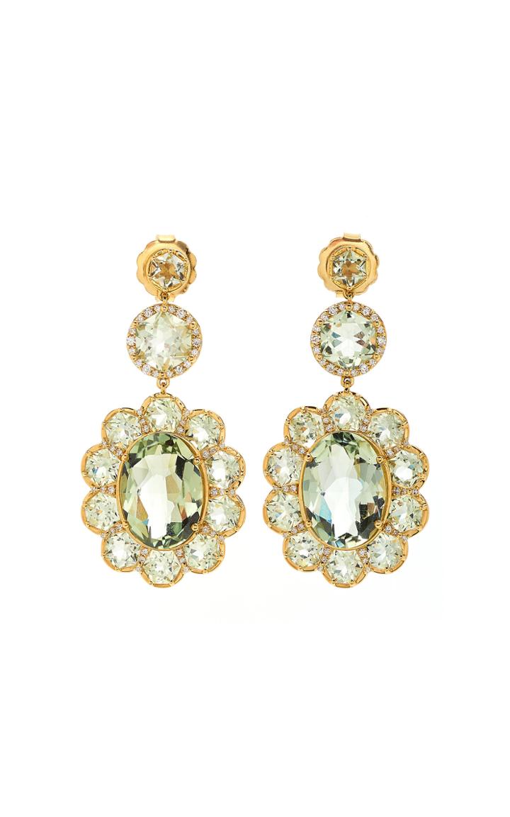 Jamie Wolf 18k Yellow Gold Green Amethyst And Diamond Three Tier Earring