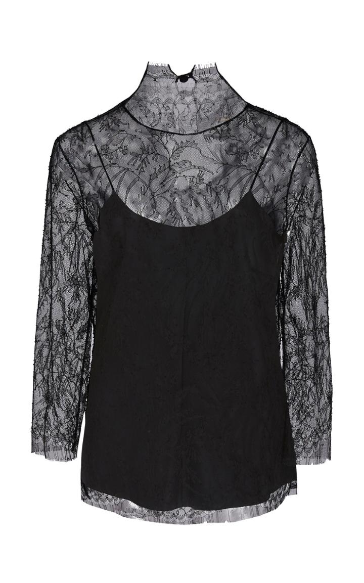 Adam Lippes Crepe Overlay Lace Chantilly Top