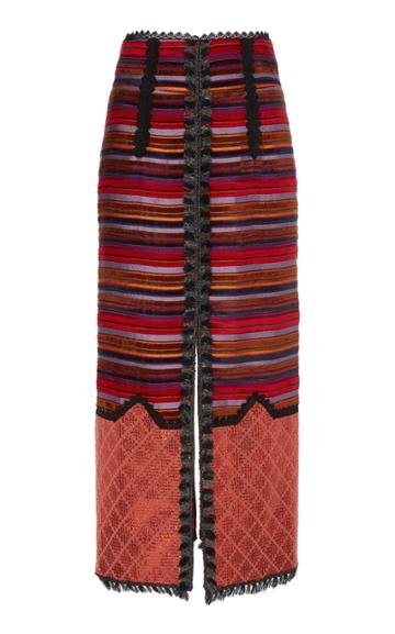 Costarellos Sequin-trimmed Fringed Cotton-blend Midi Skirt