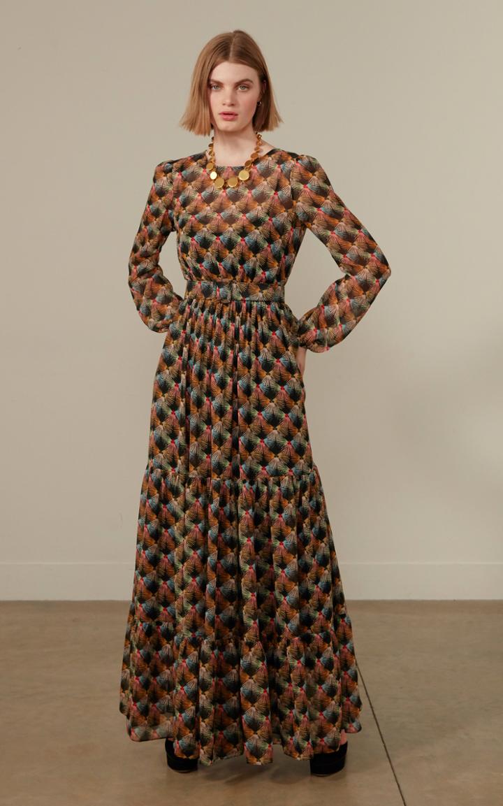 Moda Operandi Saloni Isabella Belted Silk Dress