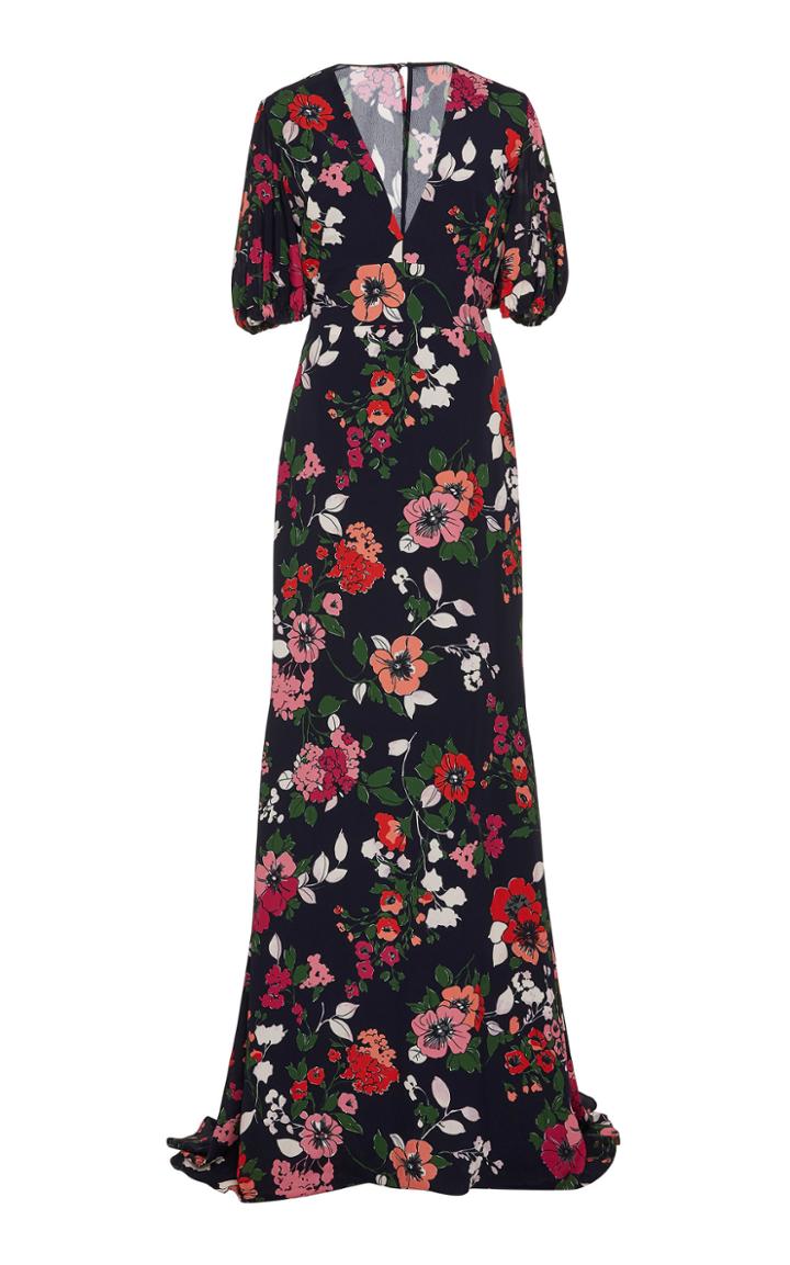 Lela Rose Floral-print Crepe De Chine Maxi Dress Size: 0