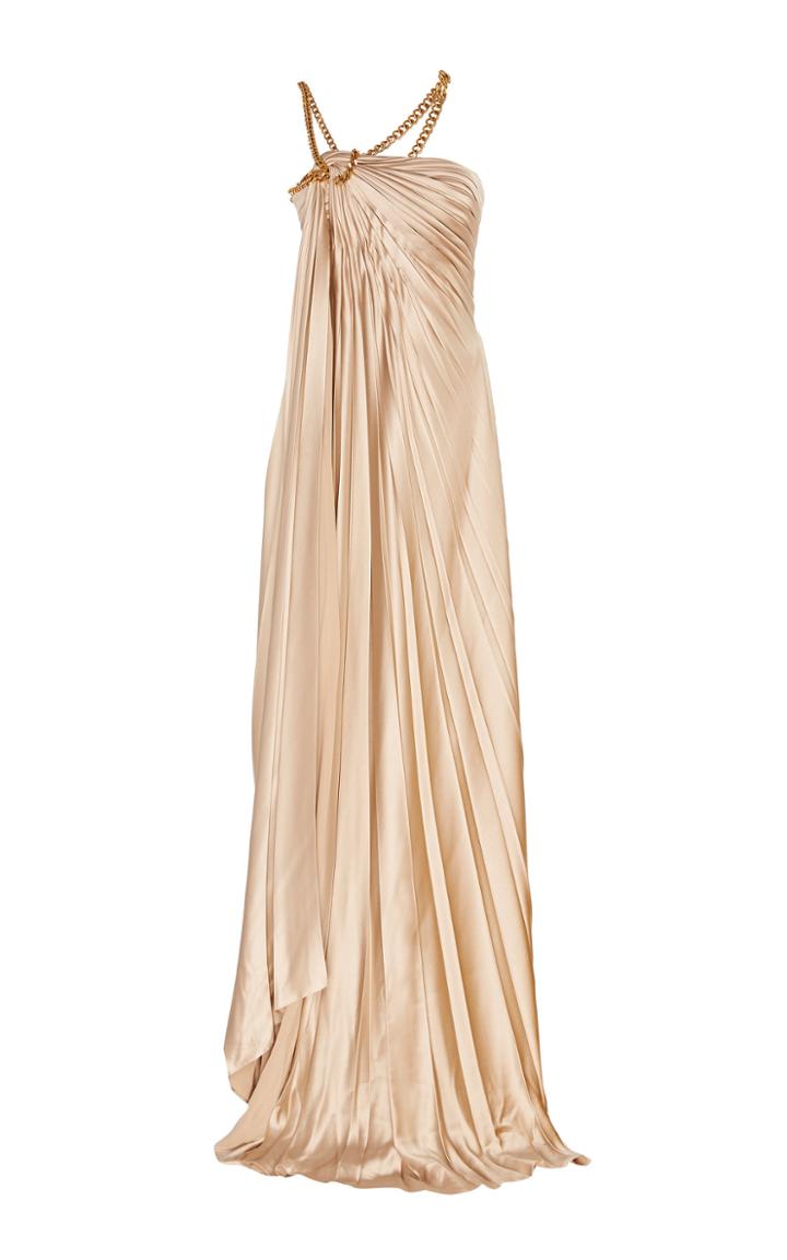 Oscar De La Renta Chain-embellished Satin Sleeveless Gown