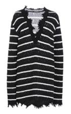 Balmain V-neck Stripe Crochet-knit Sweater Dress