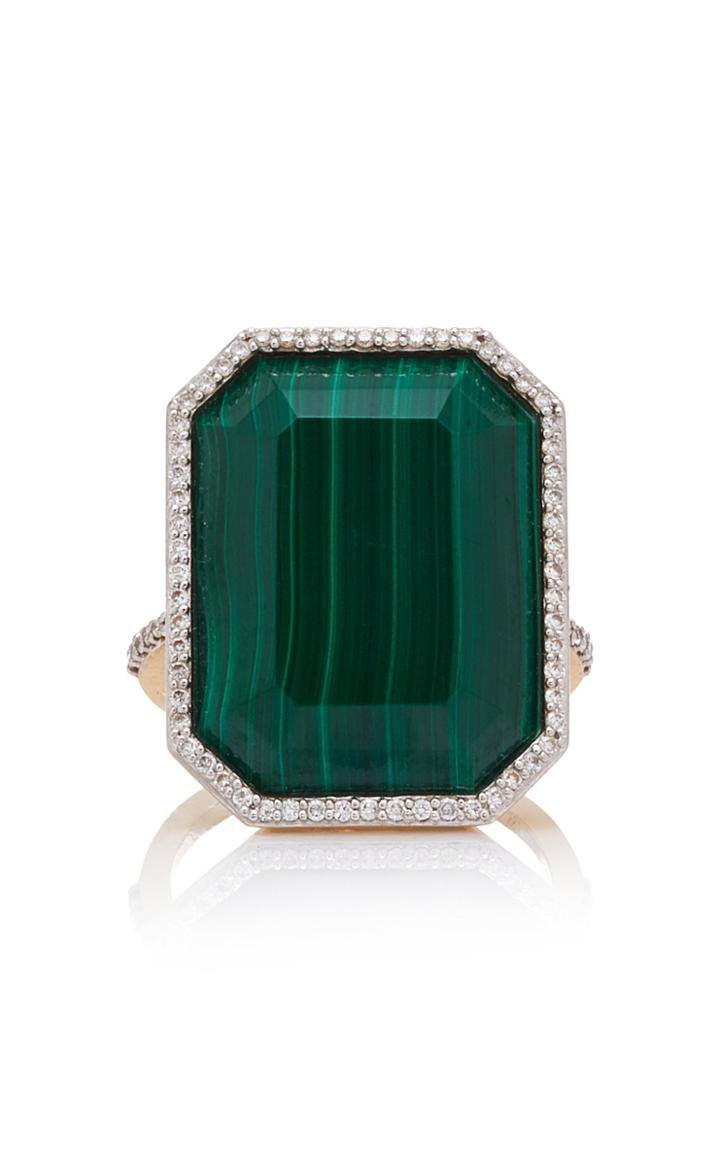 Mateo White Gold Malachite And Diamond Ring