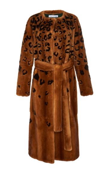 Oscar De La Renta Leopard Intarsia Mink Coat