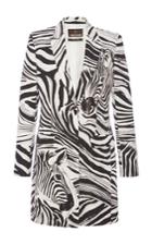Roberto Cavalli White Black Zebra Watercolor Cotton Faille Coat