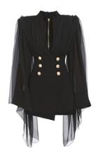 Balmain Cape-overlay Double-breasted Silk Dress
