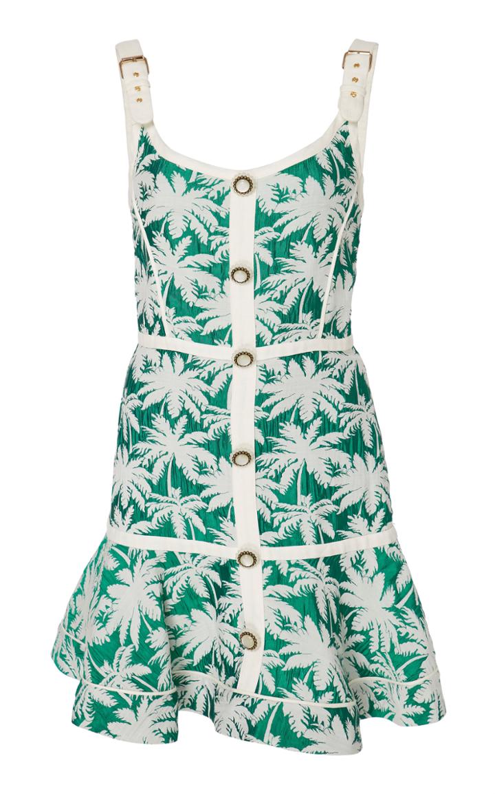 Alexis Lisel Printed Buckle-detailed Jacquard Mini Dress