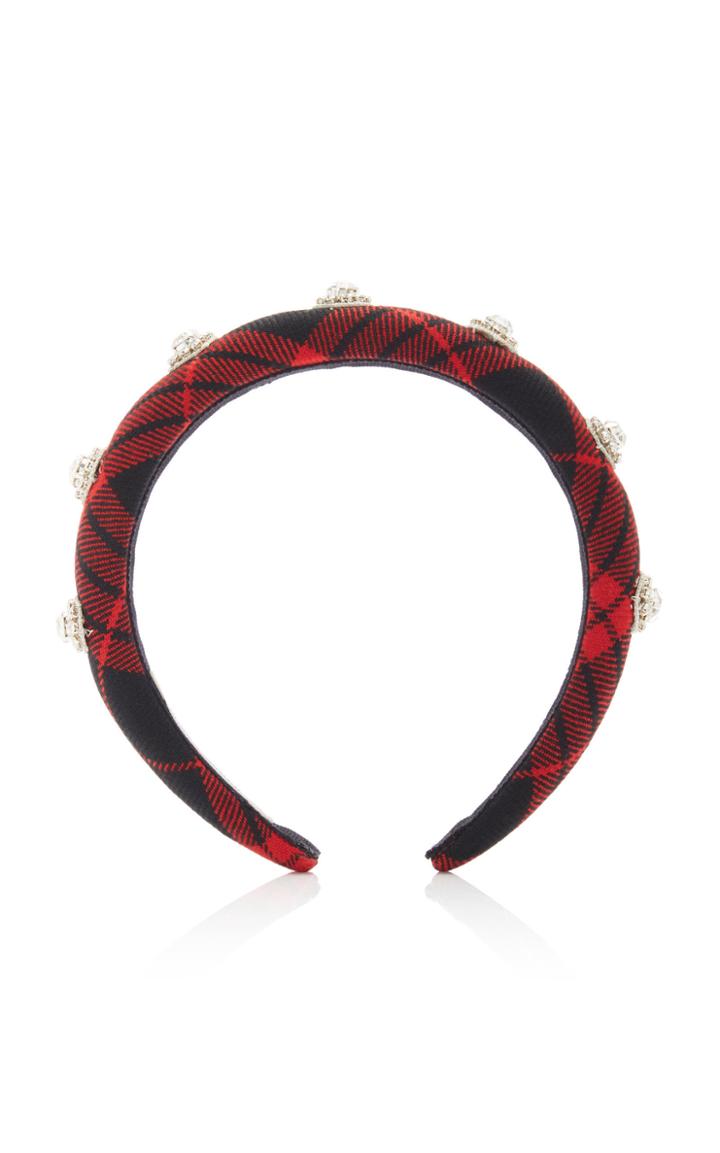 Jennifer Behr Devina Crystal-embellished Checked Wool Headband