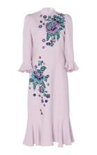Andrew Gn Floral-appliqud Crepe De Chine Midi Dress