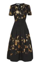 Oscar De La Renta Floral Printed Crepe Short Sleeve Dress