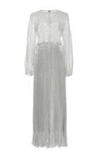Adam Lippes Metallic Silk Long Sleeve Pleated Gown