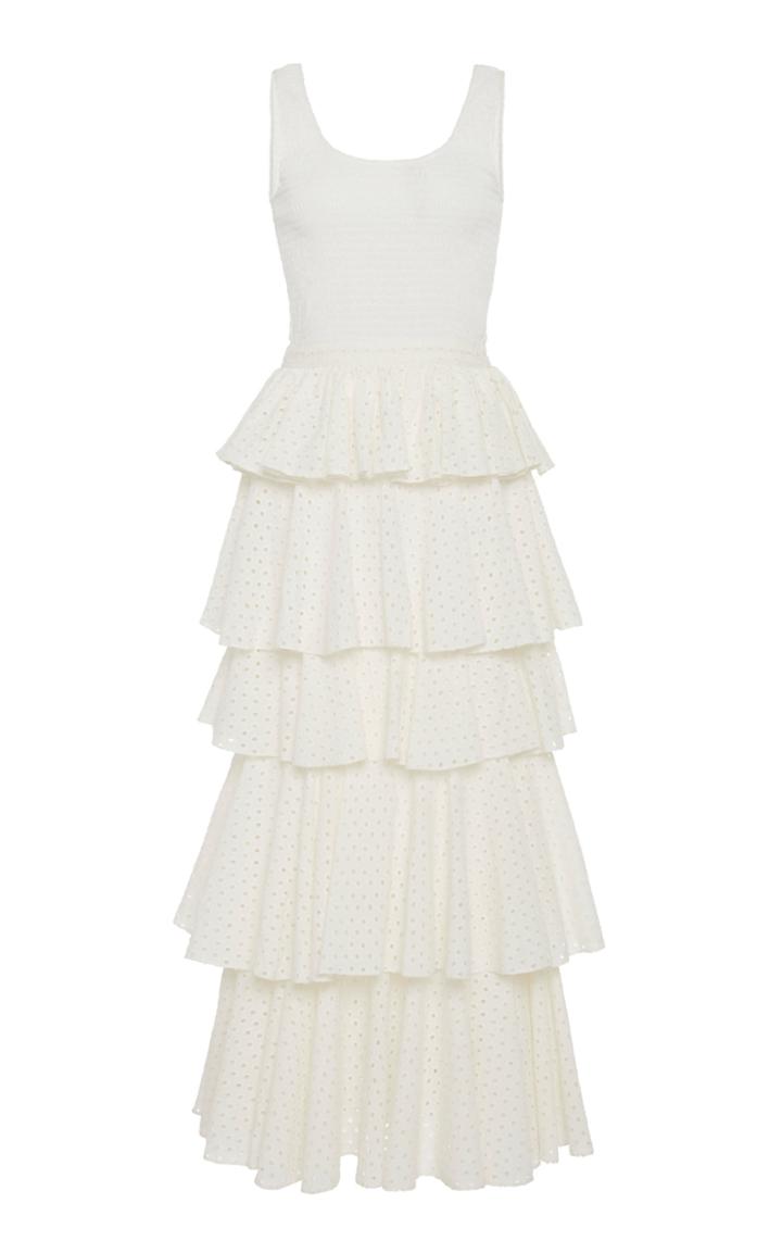 Rhode Naomi Tiered Broderie Anglaise Cotton Midi Dress Size: Xs