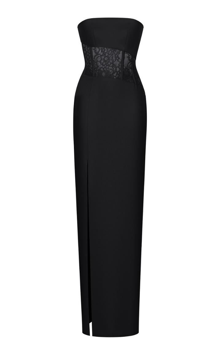Rasario Asymmetrical Crepe And Lace Corset Gown
