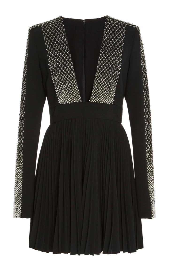 J. Mendel Embroidered V-neck Pleated Mini Dress