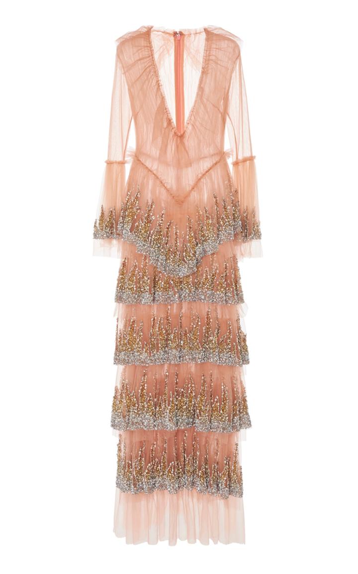 Moda Operandi Sandra Mansour Fontaine Fire Beaded Ruffled Tulle Gown Size: 34