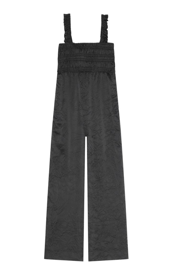 Moda Operandi Ganni Crinkled Satin Jumpsuit